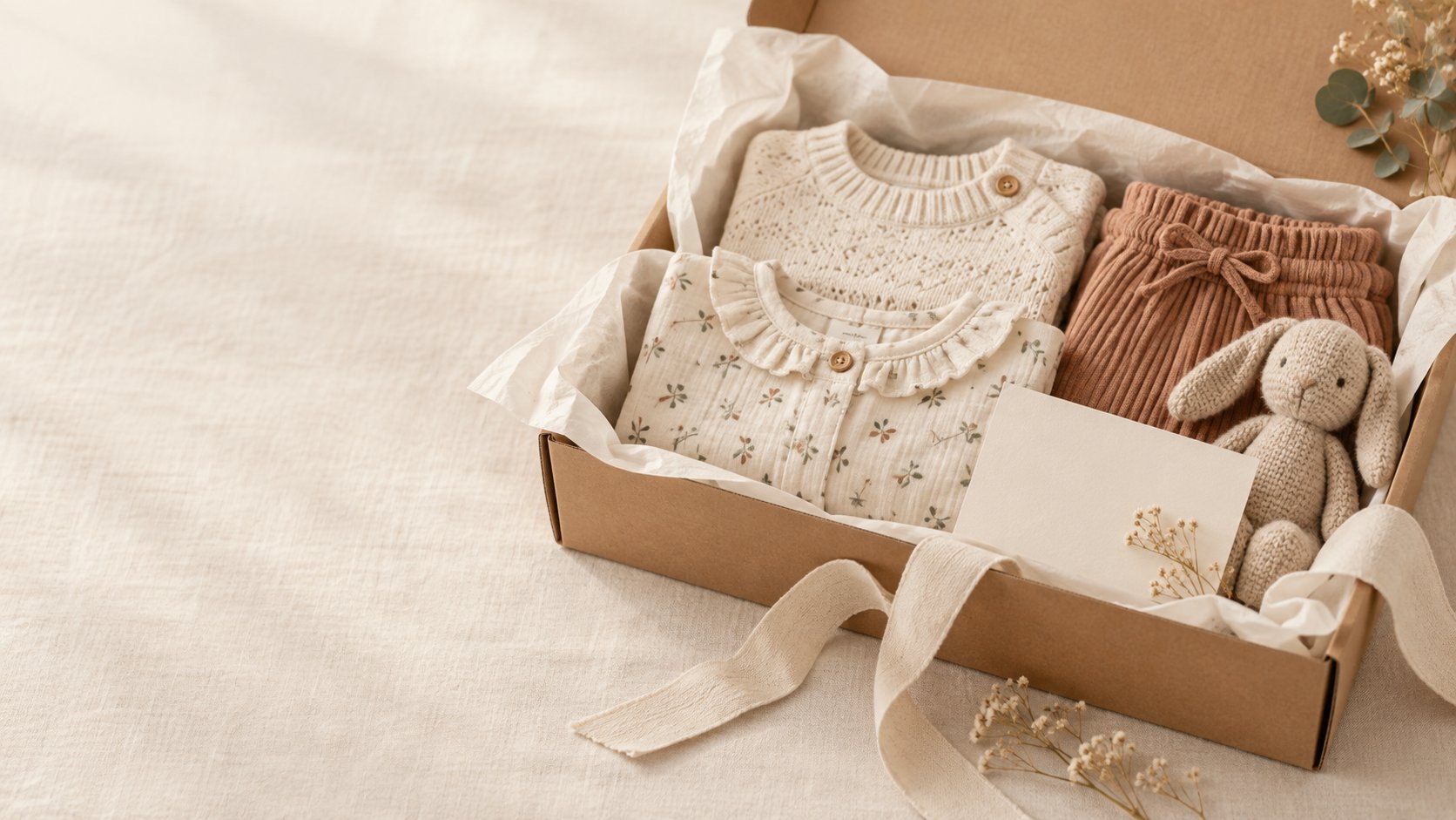 Pedido de ropa infantil preparado cuidadosamente en una caja